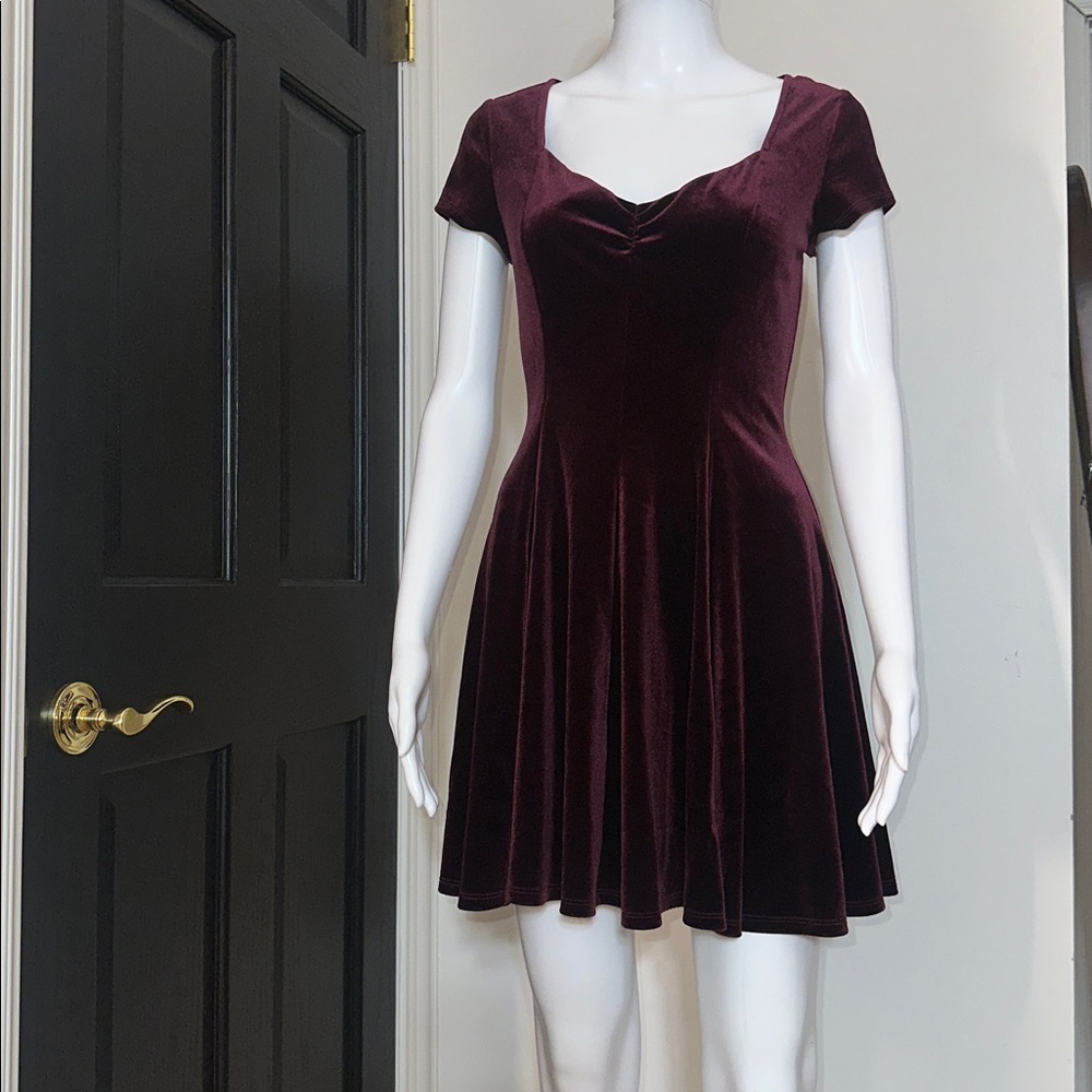 Kimchi Blue Deep Burgundy Velvet Like Mini Dress